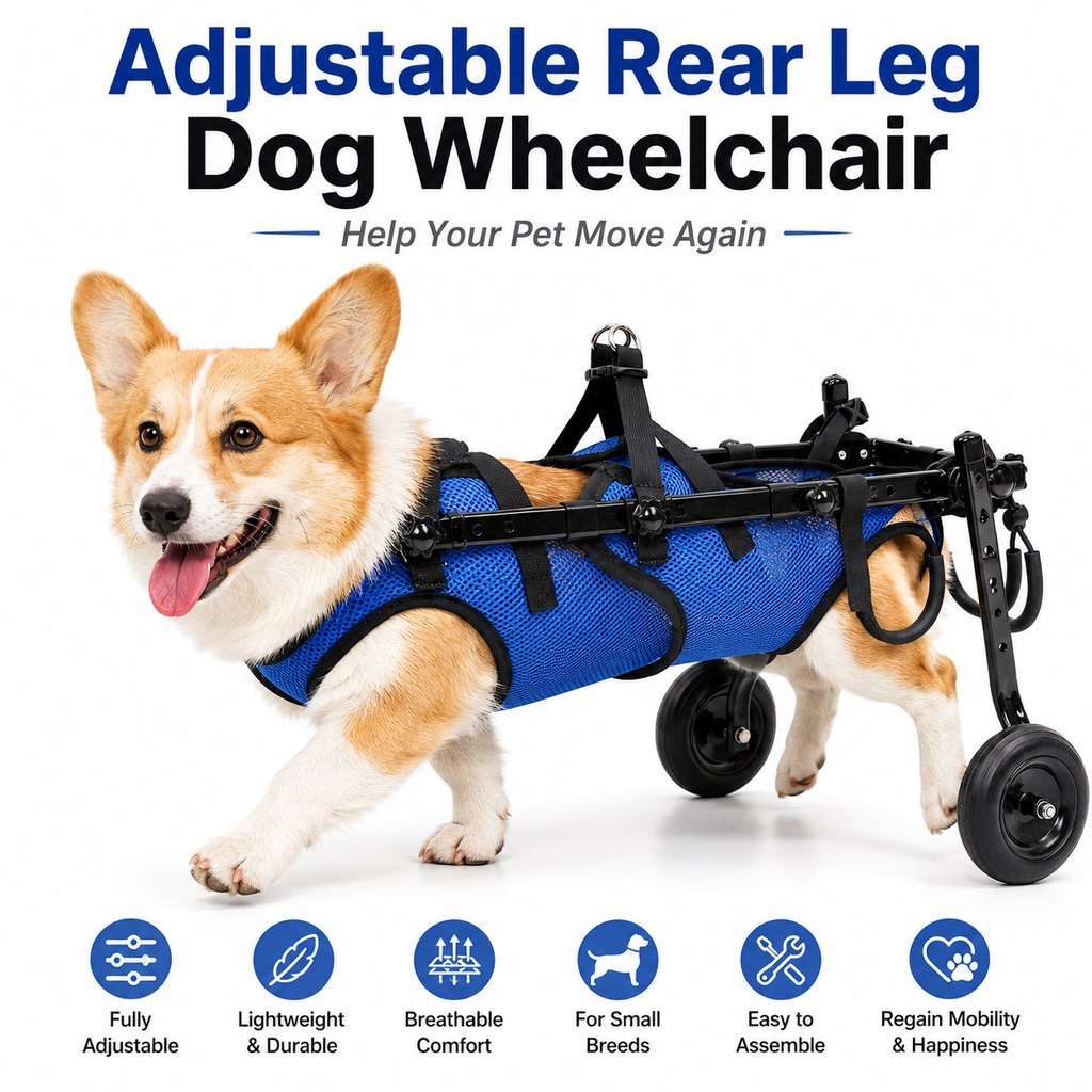 Ortekor Adjustable Rear Leg Dog Wheelchair for Daily Walks - Mobility Support Cart for Small Dogs with Weak Back Legs
