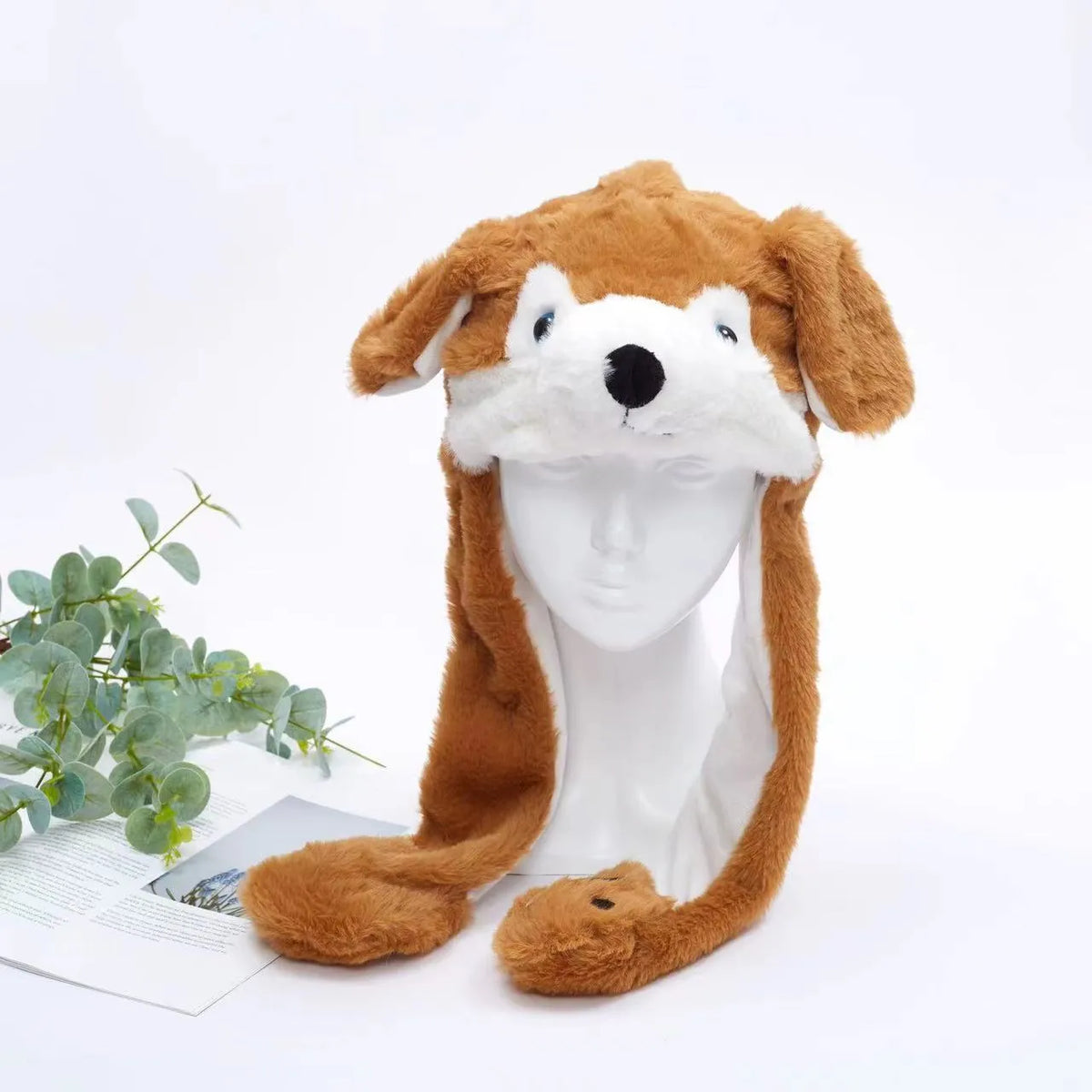 Plush Hat with Pop-Up Ears for Kids & Adults – Interactive Cosplay Beanie with Squeeze Paws | Fun Winter Accessory for Parties, Christmas