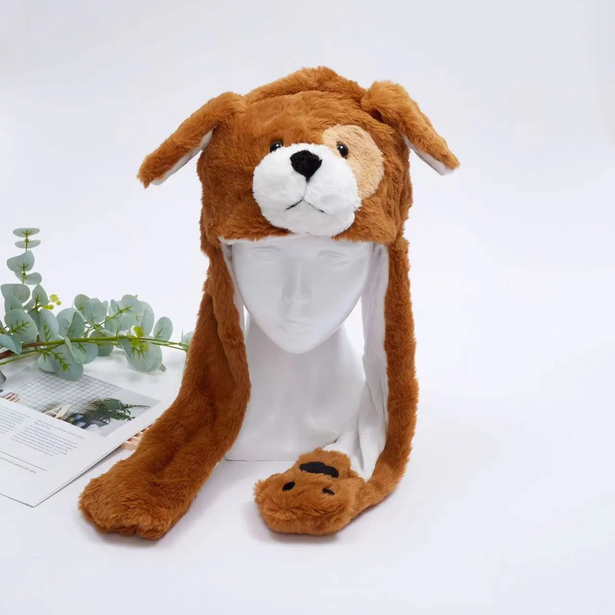 Plush Hat with Pop-Up Ears for Kids & Adults – Interactive Cosplay Beanie with Squeeze Paws | Fun Winter Accessory for Parties, Christmas