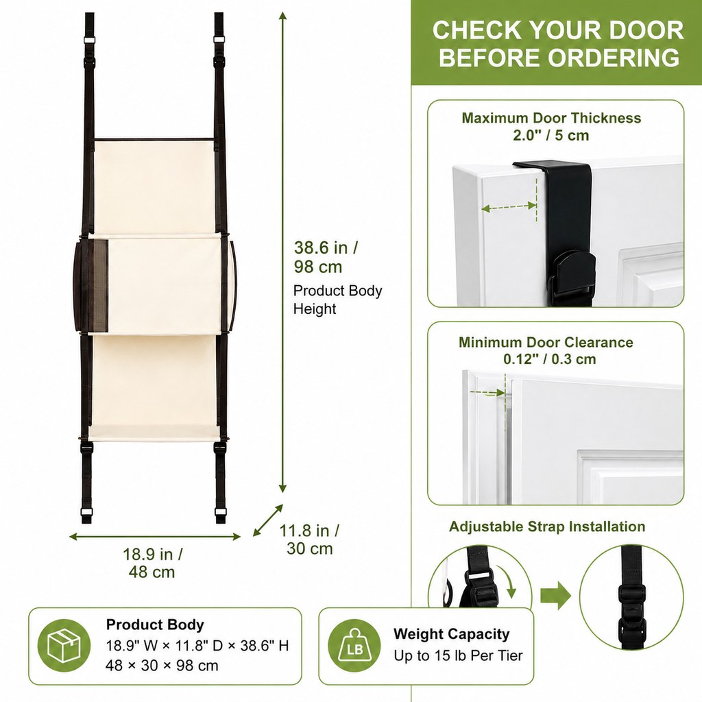 Ortekor 3-Tier Door-Mounted Hanging Cat Tree for Apartments – Foldable Space-Saving Cat Climber & Lounge