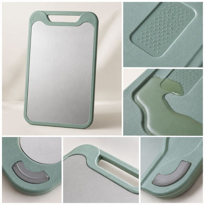 Reversible Steel & Plastic Prep Board with Juice Groove and Garlic Press for Kitchen Meat Vegetables Fruit Countertop Cooking