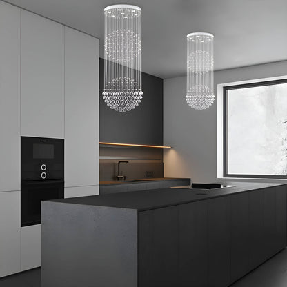 K9 Crystal Sphere Ceiling Chandelier with Cascading Prisms for Living Room Dining Room Foyer Stairwell Modern Contemporary Lighting GU10