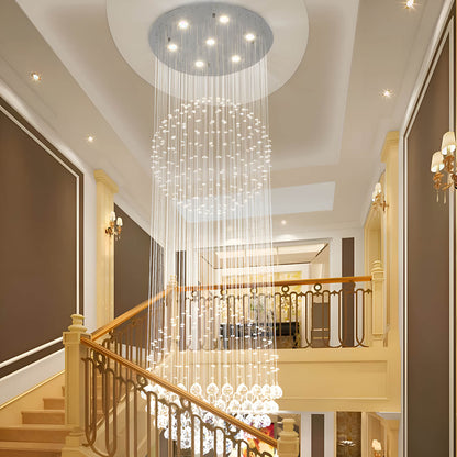 K9 Crystal Sphere Ceiling Chandelier with Cascading Prisms for Living Room Dining Room Foyer Stairwell Modern Contemporary Lighting GU10