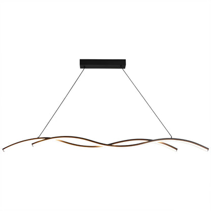 Curved LED Overhead Fixture 59 in Black Aluminum Wave Design Adjustable Height Remote Dimming Kitchen Island Dining Table Suspension Lamp Co