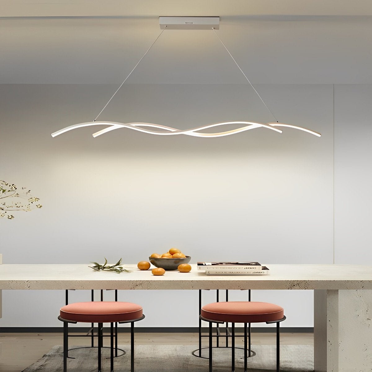 Curved LED Overhead Fixture 59 in Black Aluminum Wave Design Adjustable Height Remote Dimming Kitchen Island Dining Table Suspension Lamp Co