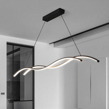 Curved LED Overhead Fixture 59 in Black Aluminum Wave Design Adjustable Height Remote Dimming Kitchen Island Dining Table Suspension Lamp Co