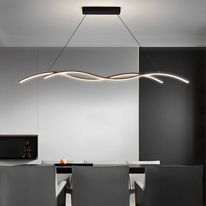 Curved LED Overhead Fixture 59 in Black Aluminum Wave Design Adjustable Height Remote Dimming Kitchen Island Dining Table Suspension Lamp Co
