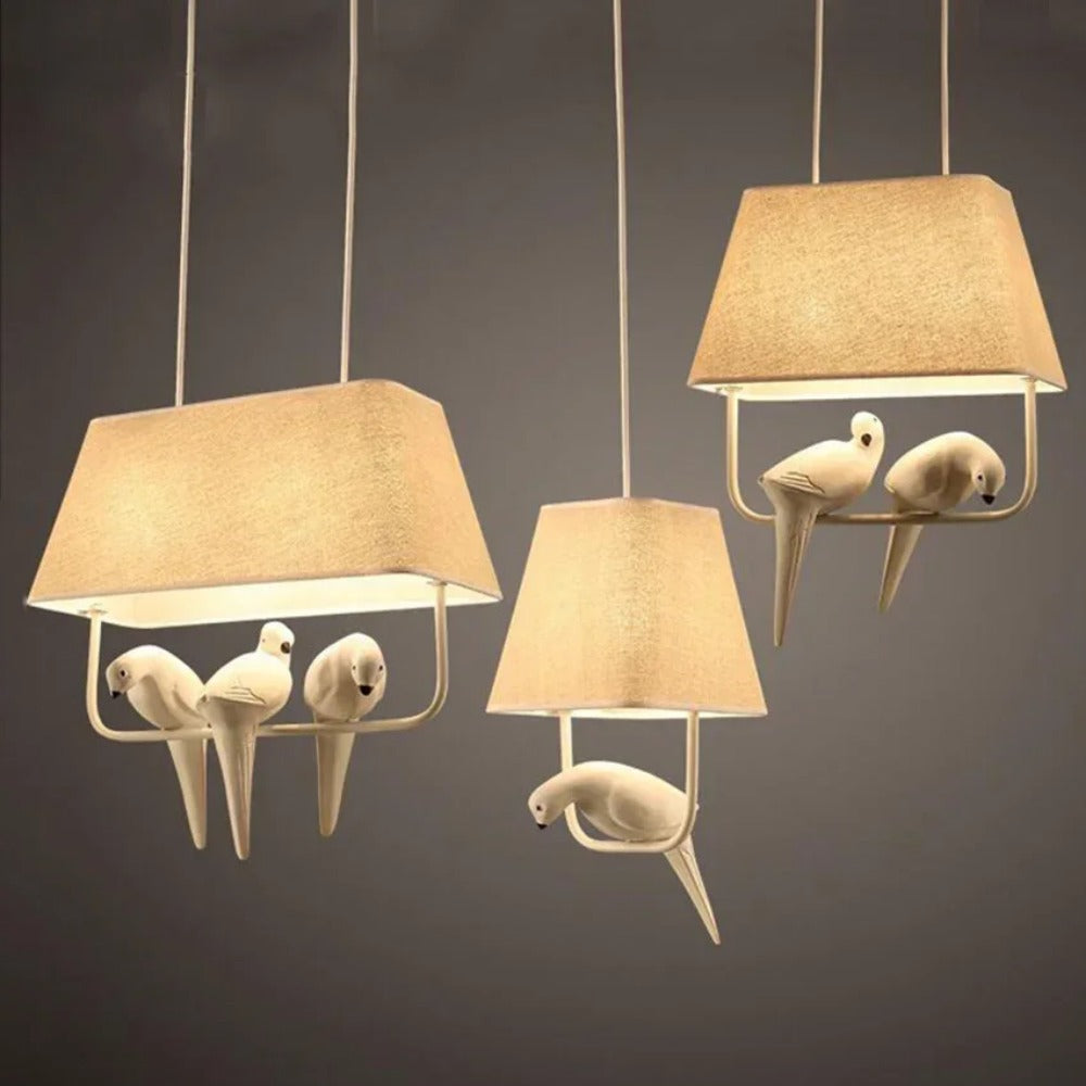 Sculptural Cloth Hanging Lamp with Bird Accents for Kitchen Table & Lounge – E27 Socket Ceiling Fixture in Sand Tone – Atmospheric Overhead