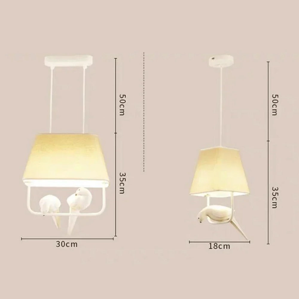 Sculptural Cloth Hanging Lamp with Bird Accents for Kitchen Table & Lounge – E27 Socket Ceiling Fixture in Sand Tone – Atmospheric Overhead