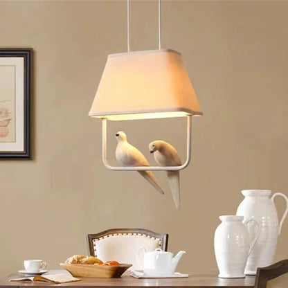 Sculptural Cloth Hanging Lamp with Bird Accents for Kitchen Table & Lounge – E27 Socket Ceiling Fixture in Sand Tone – Atmospheric Overhead