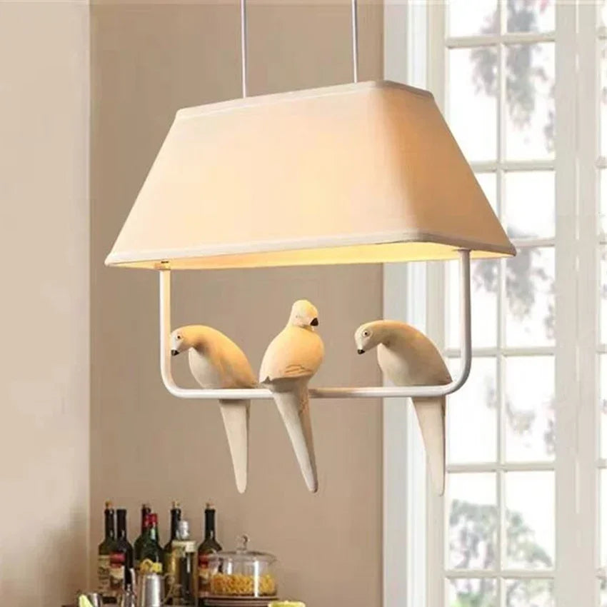 Sculptural Cloth Hanging Lamp with Bird Accents for Kitchen Table & Lounge – E27 Socket Ceiling Fixture in Sand Tone – Atmospheric Overhead