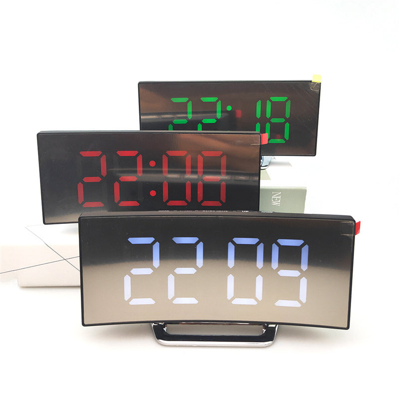 LED Bedside Alarm Clock with Curved Display for Nightstand, Desk & Office – Compact 2.8-Inch Time Display in Black – Modern Bedroom Clock fo