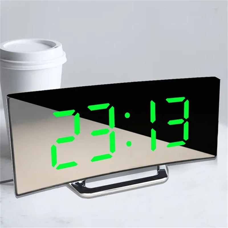 LED Bedside Alarm Clock with Curved Display for Nightstand, Desk & Office – Compact 2.8-Inch Time Display in Black – Modern Bedroom Clock fo