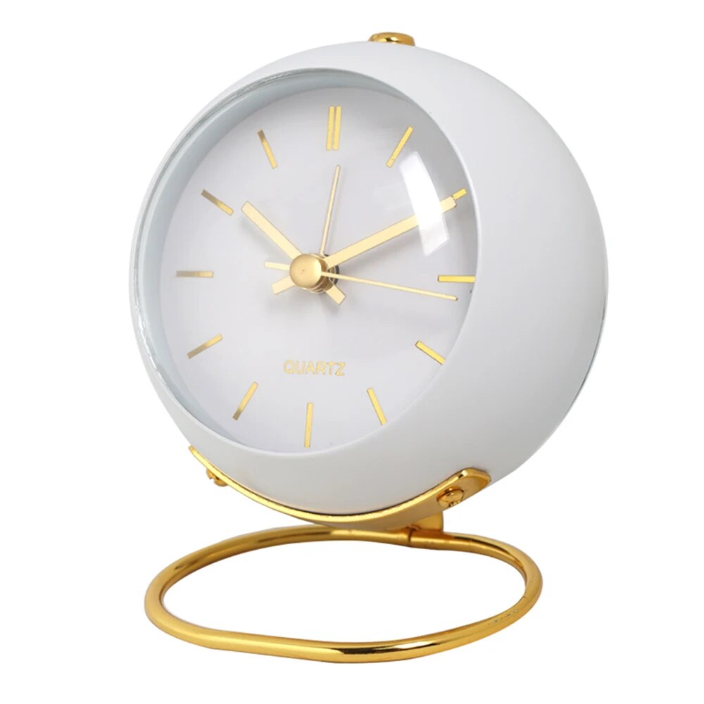 Compact Metal Desk Clock Quartz Movement Green Gold Finish Analog Nightstand Timepiece for Bedroom Home Office Small Retro Accent