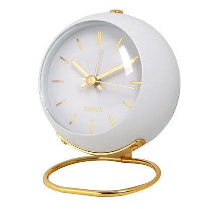 Compact Metal Desk Clock Quartz Movement Green Gold Finish Analog Nightstand Timepiece for Bedroom Home Office Small Retro Accent