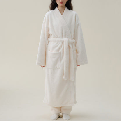 Women's Plush Fleece Robe – Long Kimono Style Bathrobe for Winter Warmth & Relaxation at Home