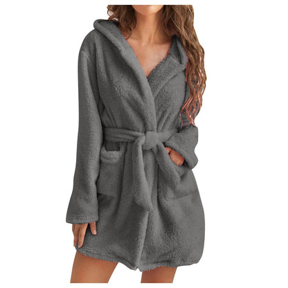 Women's Hooded Plush Robe – Ultra Soft Coral Fleece Bathrobe for Lounging, Mornings & Cozy Evenings at Home