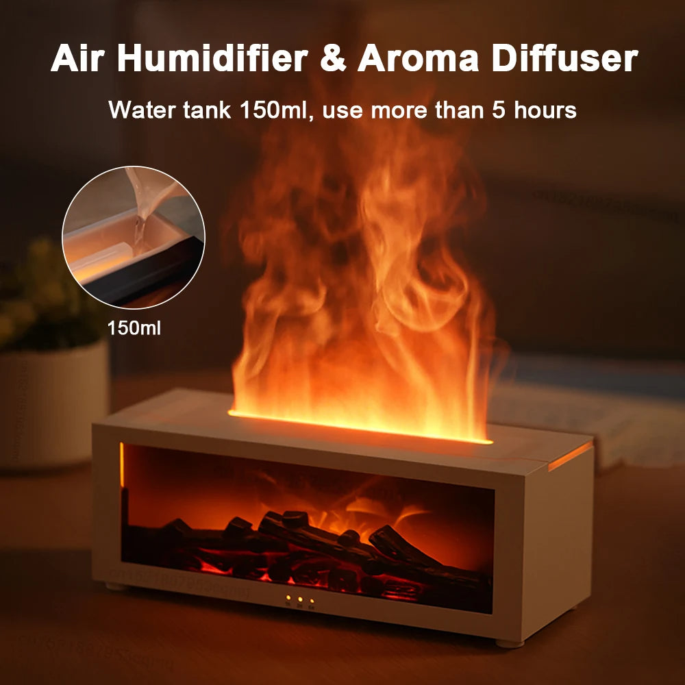 Ultrasonic Cool Mist Diffuser with Simulated Fire Light Effect for Bedroom, Office, Spa & Wellness | Aromatherapy Essential Oil Compatible D