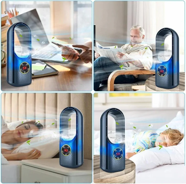 Whisper-Quiet Tower Cooler for Desk & Bedroom White Blue Personal Space Fan for Home Office Apartment