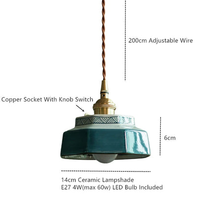 Ceramic Hanging Lamp with Hand-Painted Design & Copper Socket for Kitchen Island, Dining Room, Bedroom & Cafe | Scandinavian Style Fixture