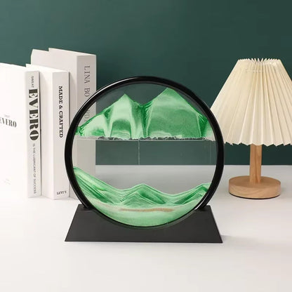 Moving Sand Art Glass Display Rotating Desktop Sculpture Stress Relief Decor for Home Office Meditation Mindfulness Gift