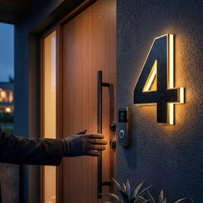 Solar-Powered Illuminated House Number Sign Auto-On Dusk LED Address Plaque Weatherproof Outdoor for Home Entrance 0-9 A-D