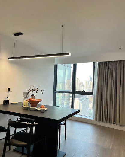 Suspended LED Strip Fixture for Countertop Islands – Dimmable Metal Bar Light with Remote in Matte or Gloss White – 39 to 102 in Adjustable
