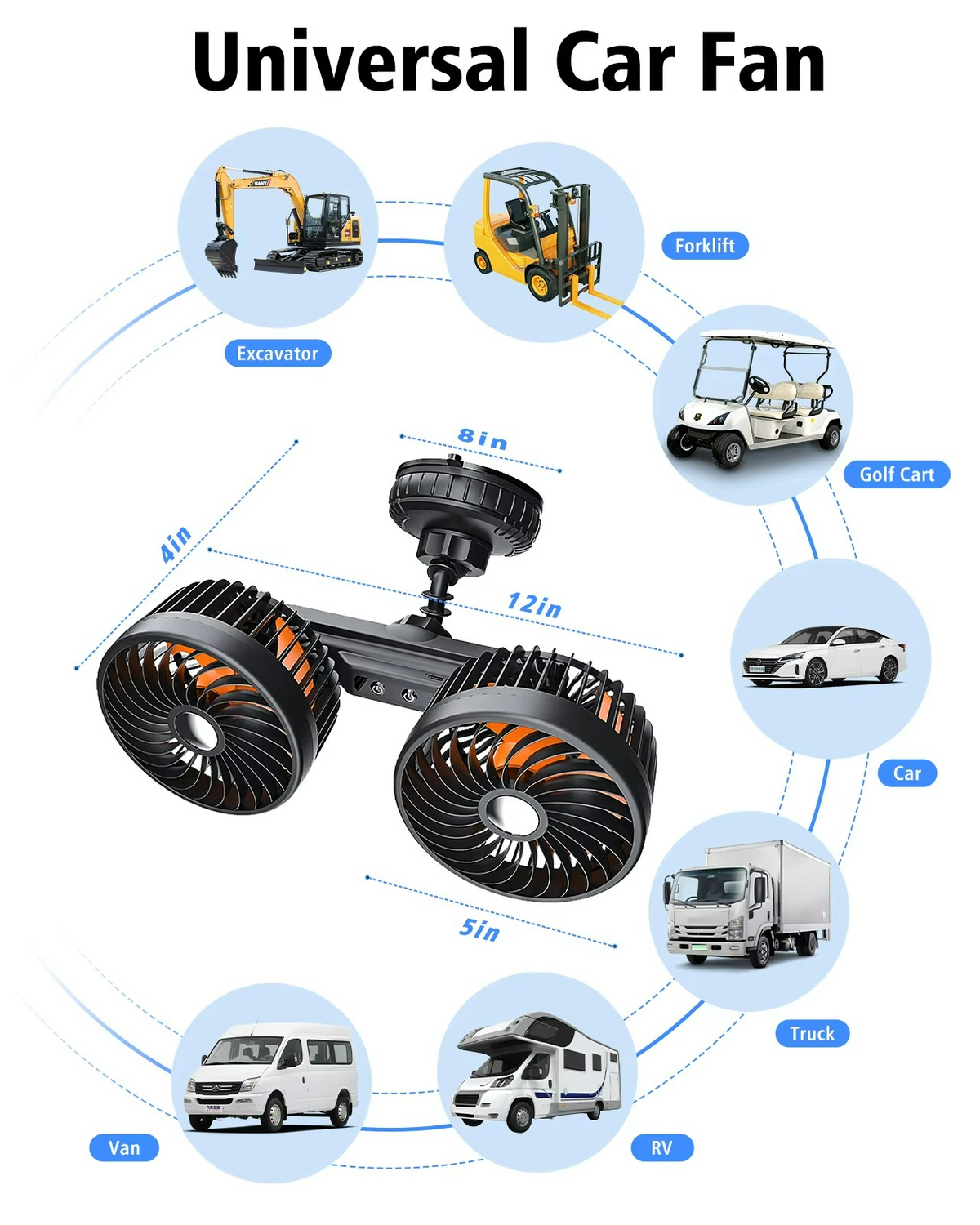 Rechargeable Car Fan with Suction Mount – 3-Speed Silent Cooling for Vehicles