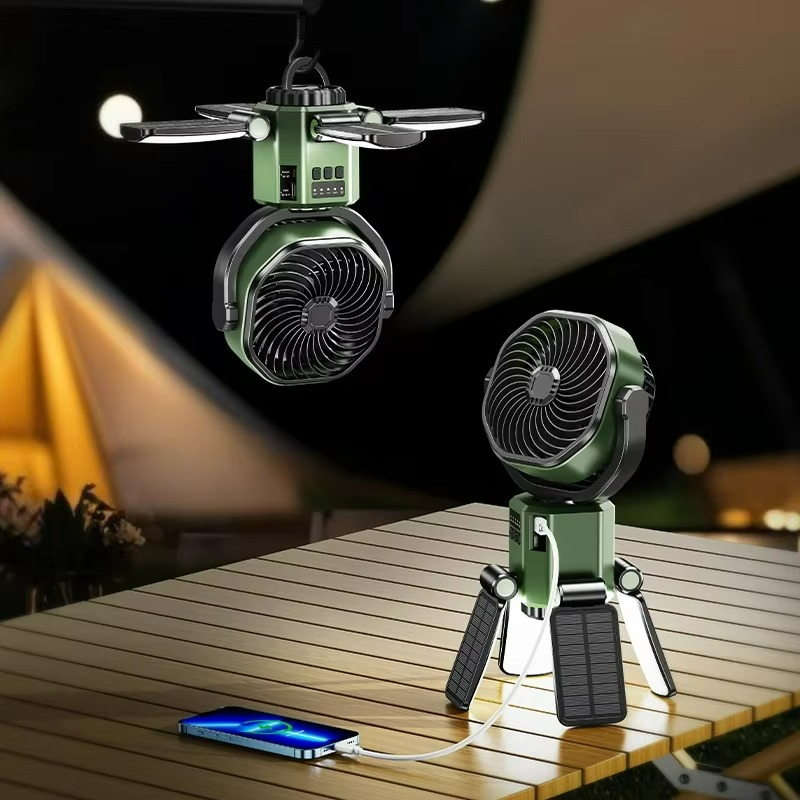 Outdoor Companion | Portable Fan with LED Light & Adjustable Height | Battery Operated Design for Camping and Hiking