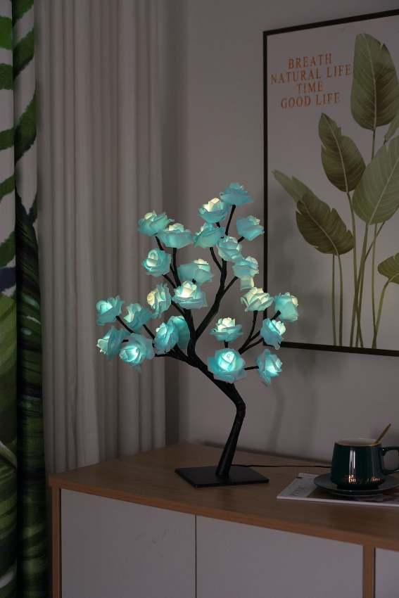 LED Flower Blossom Tree Lamp Warm White Light 24 Blooms 15.7 Inch Decorative Tabletop Accent for Bedroom Living Room Nursery Battery or
