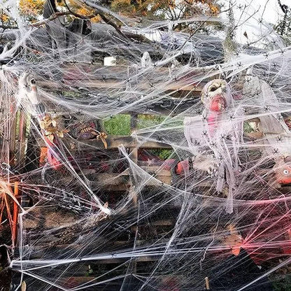 Spider Webs with Spiders 200 sq ft, Giant Spider Web Halloween Door Decoration, Halloween Party Decor with Fake Spiders