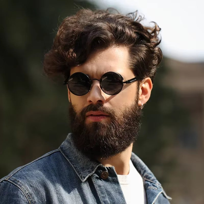 Vintage Round Sunglasses Polarized UV400 Protection Metal Frame Gothic Industrial Design for Men Women Everyday Outdoor