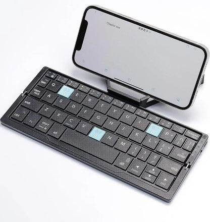 Portable Folding Wireless Keyboard with Integrated Tablet Stand for iPad Android iOS Devices Multi-Device Pairing Rechargeable Travel Typing