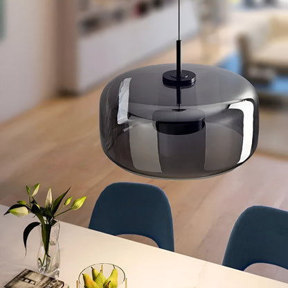 Triple Glass Dome Ceiling Light 15 in Adjustable Height for Kitchen Island Dining Room Modern Hanging Fixture Gray Smoked Finish