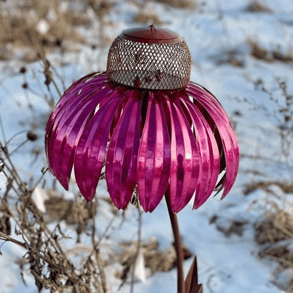 Metal Coneflower Bird Feeder for Garden & Backyard – Weather-Resistant Outdoor Hanging Seed Station with Wide Dish for Wild Birds