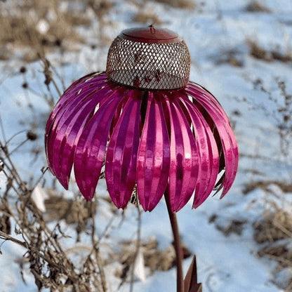 Metal Coneflower Bird Feeder for Garden & Backyard – Weather-Resistant Outdoor Hanging Seed Station with Wide Dish for Wild Birds