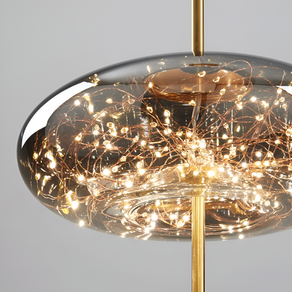 Glass Hanging Fixture with Adjustable Cord for Dining Table & Kitchen Island | Modern Suspended Light in Amber or Gray | Oval Sphere Capsule
