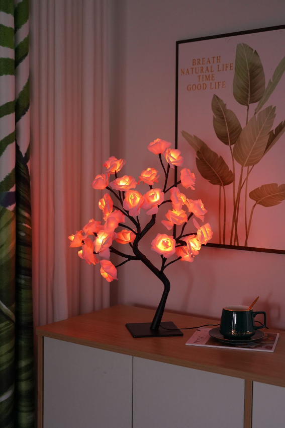 LED Flower Blossom Tree Lamp Warm White Light 24 Blooms 15.7 Inch Decorative Tabletop Accent for Bedroom Living Room Nursery Battery or