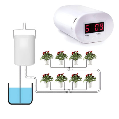 Rechargeable Plant Irrigation Timer with LCD Display for Indoor Gardens, Patios & Balconies – Multi-Pot Drip System with Programmable