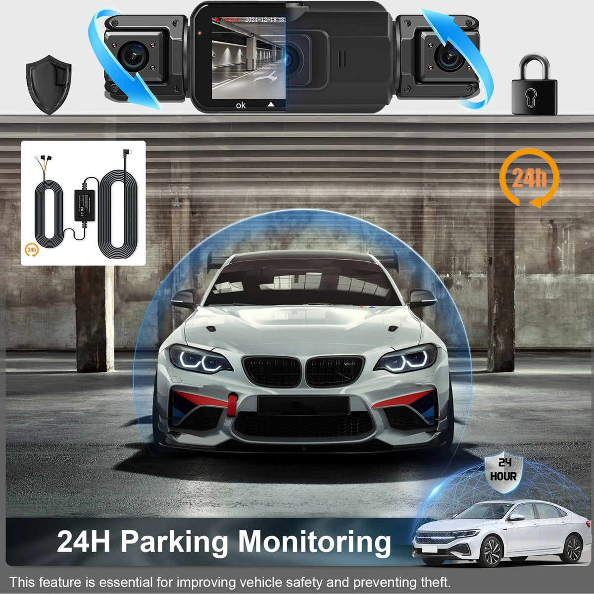 4-Camera 1080P Vehicle Recording System with Infrared Vision – Front Rear Side Surveillance Monitor for Cars Trucks SUVs