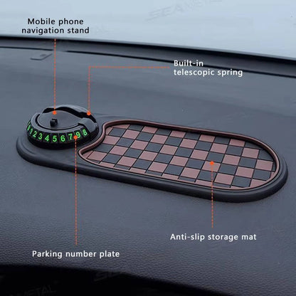 Dashboard Phone Mount with Storage Organizer & Parking Display for All Smartphones | Hands-Free Navigation Holder | 360° Rotating Cradle