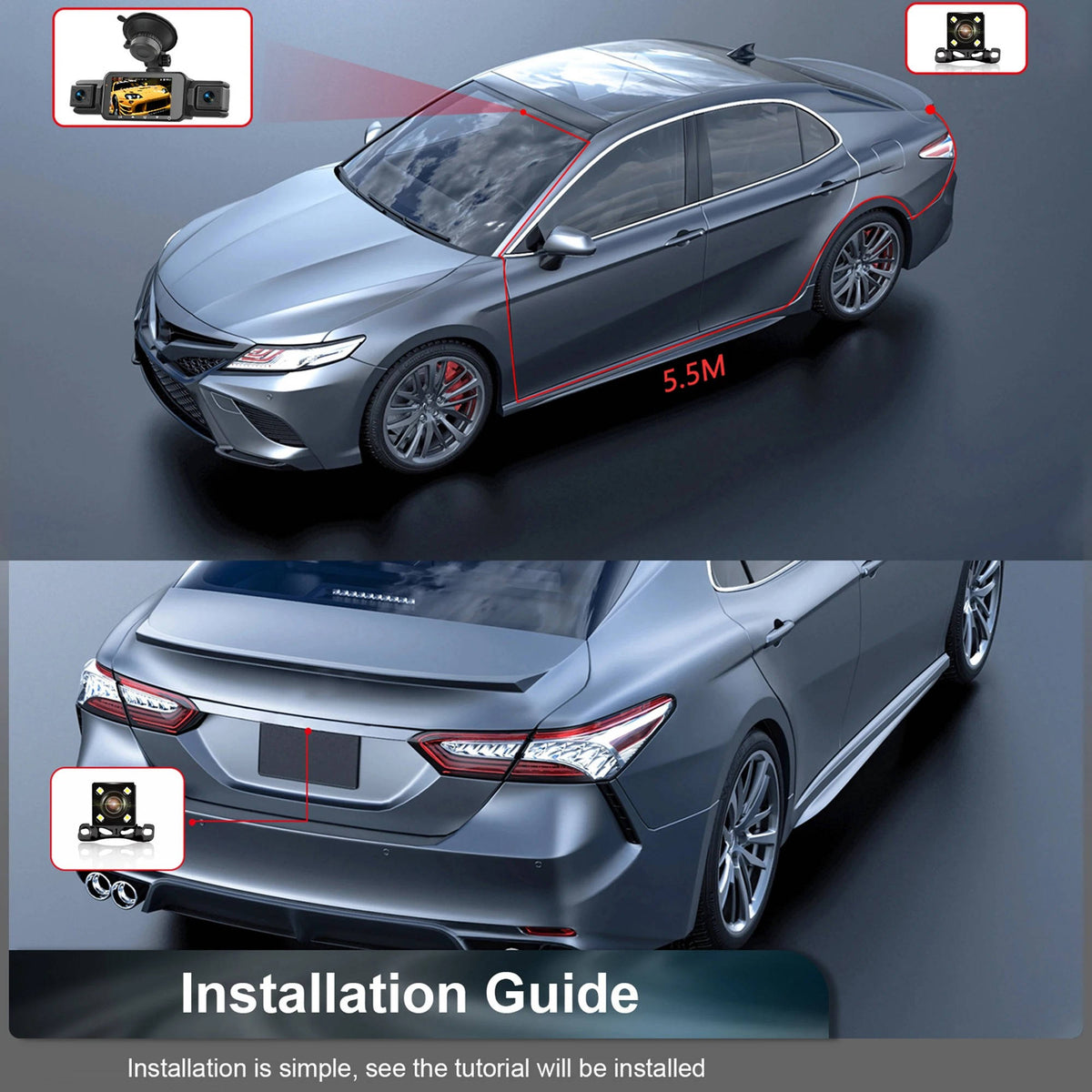 4-Camera 1080P Vehicle Recording System with Infrared Vision – Front Rear Side Surveillance Monitor for Cars Trucks SUVs