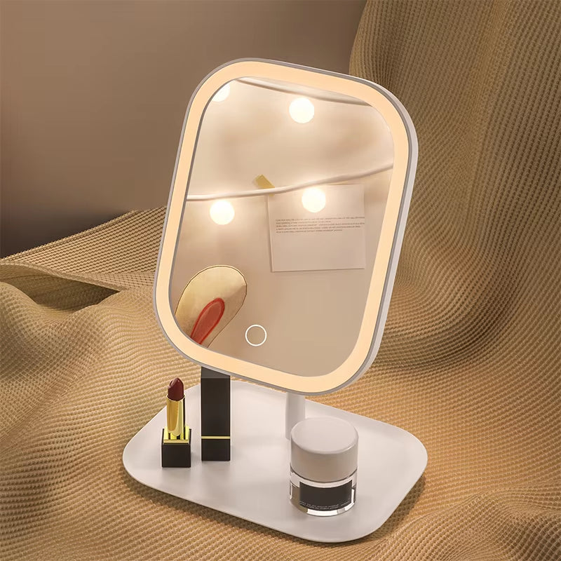 Lighted Makeup Mirror with Touch Control, Cordless Vanity Mirror with 3 Color Temperatures, Adjustable Brightness for Bedroom & Bathroom