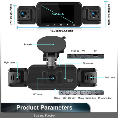 4-Camera 1080P Vehicle Recording System with Infrared Vision – Front Rear Side Surveillance Monitor for Cars Trucks SUVs