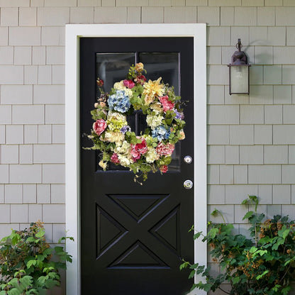 Vibrant Floral Wreath | Rainbow Hydrangea Blooms with Lush Greenery | Perfect for Year-Round Decor