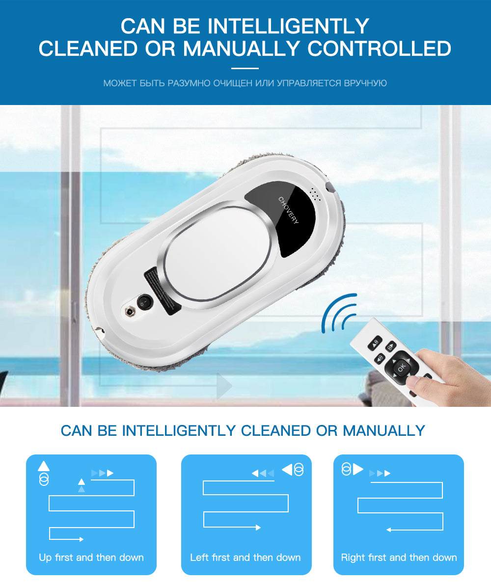 Robotic Window Washing Machine Automatic Glass Cleaner with Wireless Remote Control for Home High-Rise Patio Doors Mirror Panels