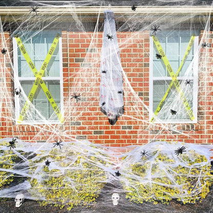Spider Webs with Spiders 200 sq ft, Giant Spider Web Halloween Door Decoration, Halloween Party Decor with Fake Spiders