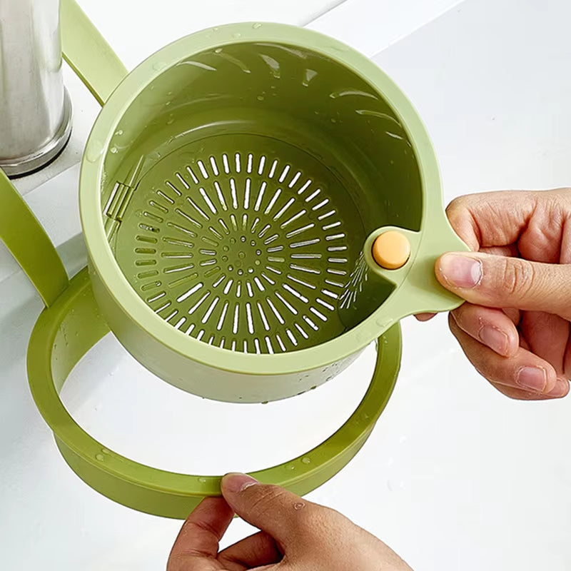 Tap-Mounted Food Scrap Catcher with Push-Button Release 8×5.6×5.1 Inches for Veggie Prep Scraps Fruit Washing Over-Sink Waste Bin