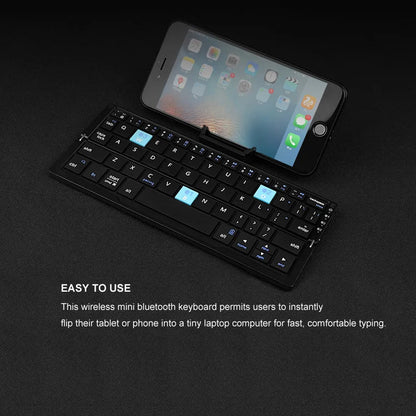 Portable Folding Wireless Keyboard with Integrated Tablet Stand for iPad Android iOS Devices Multi-Device Pairing Rechargeable Travel Typing