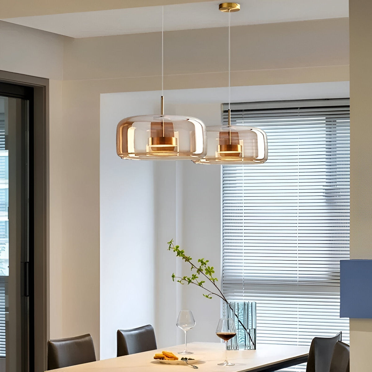 Glass Hanging Ceiling Fixture with Adjustable Cord for Dining Tables & Kitchen Islands | Color-Tunable LED Modern Farmhouse Style